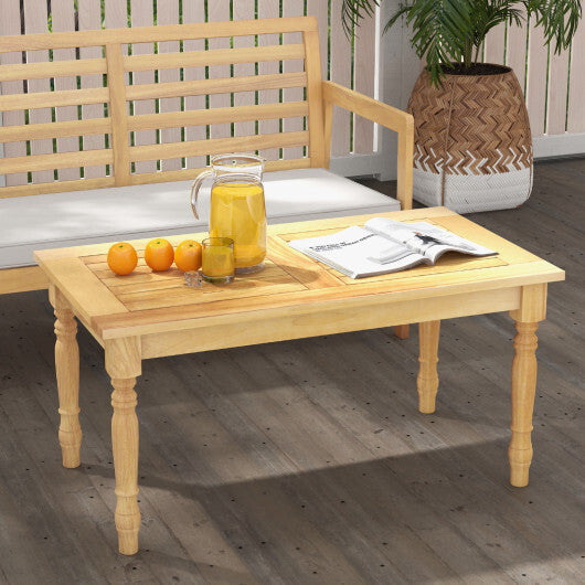Patio Coffee Table with Solid Teak Wood Structure and Slatted Tabletop W2B