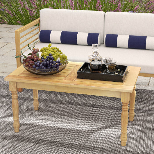 Patio Coffee Table with Solid Teak Wood Structure and Slatted Tabletop W2B