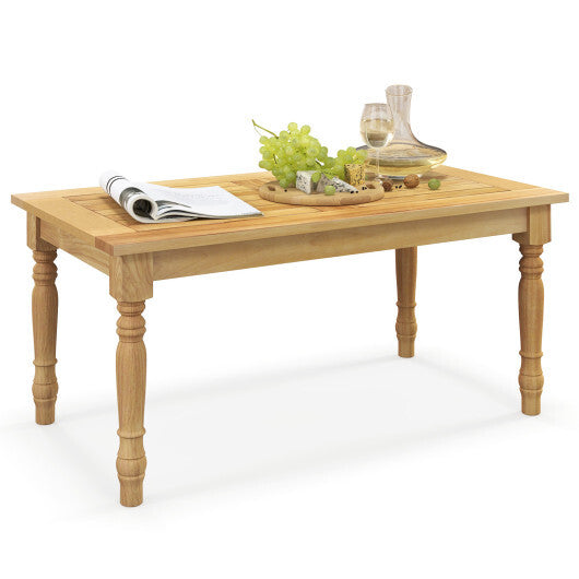 Patio Coffee Table with Solid Teak Wood Structure and Slatted Tabletop W2B