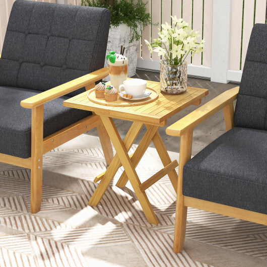 Teak Wood Square Coffee Table with X-shaped Legs and Slatted Tabletop