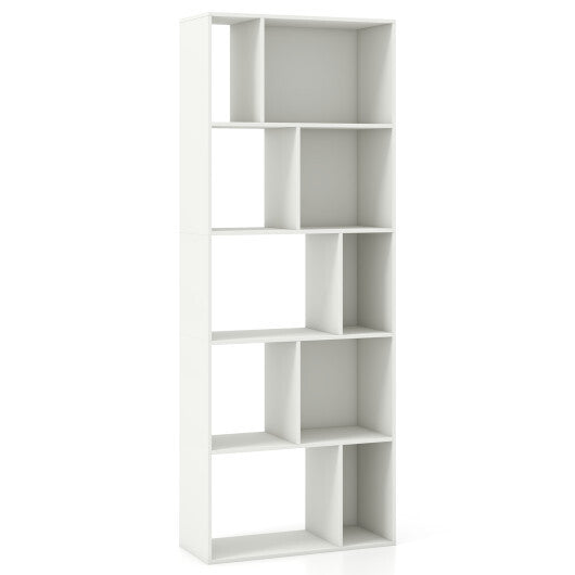 63 Inch 5-Tier Geometric 10-Cube Bookshelf Tall Bookcase-White