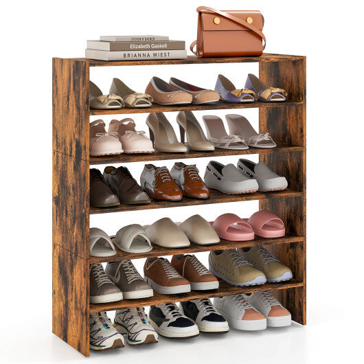 6-tier Shoe Rack with Anti-tipping Device for Entryway-Rustic Brown W2B