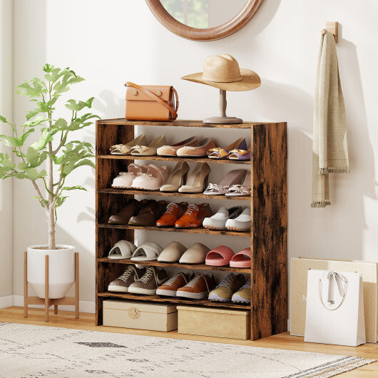 6-tier Shoe Rack with Anti-tipping Device for Entryway-Rustic Brown W2B