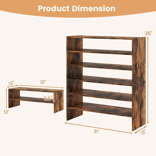 6-tier Shoe Rack with Anti-tipping Device for Entryway-Rustic Brown W2B