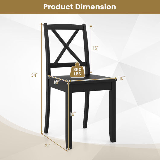 Wood Dining Chair Set of 2 with Rubber Wood Legs and Curved Backrest-White