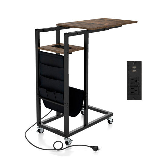 C-shaped End Table with Charging Station and Retractable Tabletop-Coffee W2B