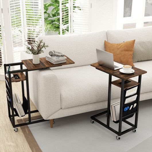 C-shaped End Table with Charging Station and Retractable Tabletop-Coffee W2B