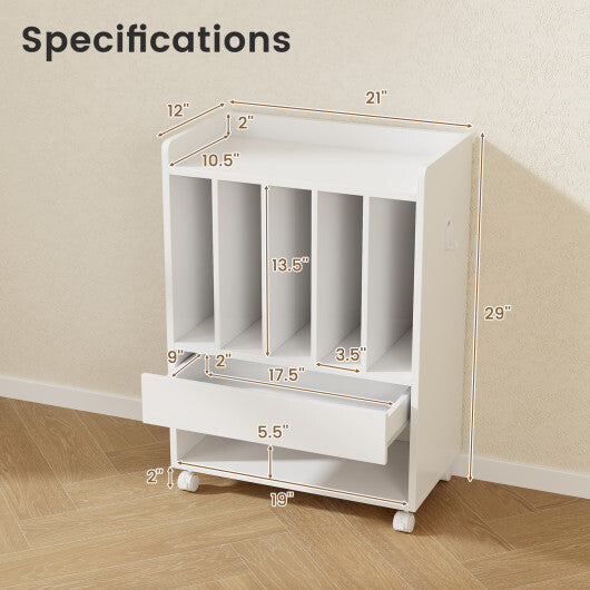 Record Rolling Turntable Player Stand with Drawer-White