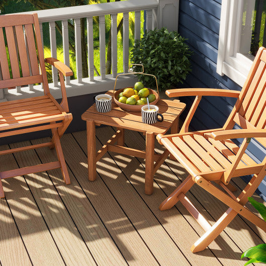 Patio Teak Wood Side Table with Slatted Tabletop for Yard W2B