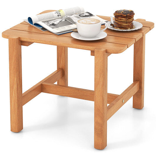 Patio Teak Wood Side Table with Slatted Tabletop for Yard W2B