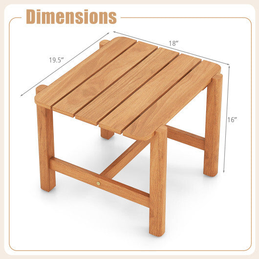 Patio Teak Wood Side Table with Slatted Tabletop for Yard W2B