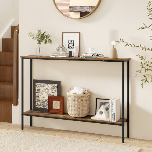 44 Inch Console Table with Shelf with Dual Anti-Tipping Kits-White W2B