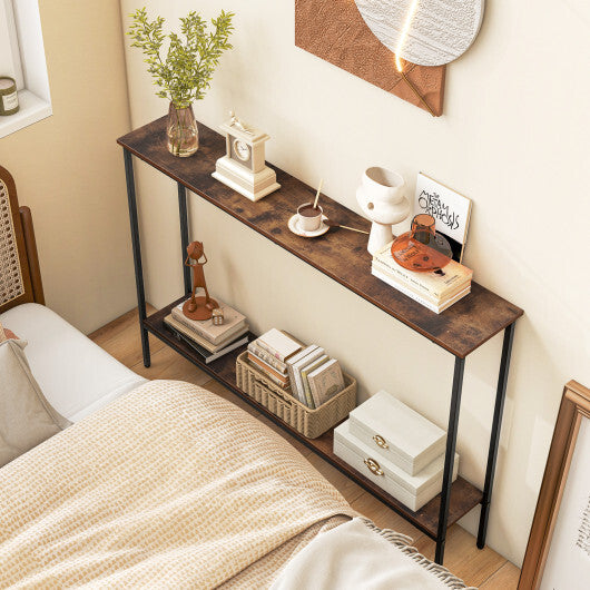 44 Inch Console Table with Shelf with Dual Anti-Tipping Kits-White W2B