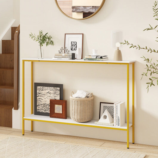 44 Inch Console Table with Shelf with Dual Anti-Tipping Kits-White W2B