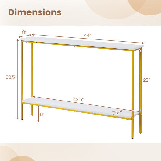 44 Inch Console Table with Shelf with Dual Anti-Tipping Kits-White W2B