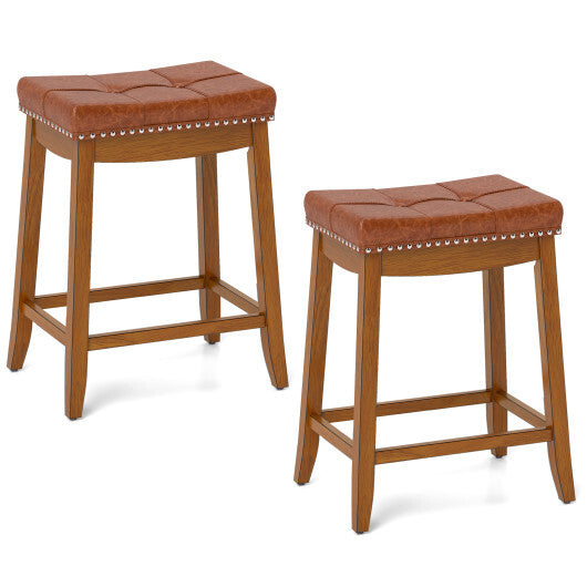 25/29 Inch Set of 2 Upholstered PU Leather Bar Stools with Saddle Seat-25 inches W2B
