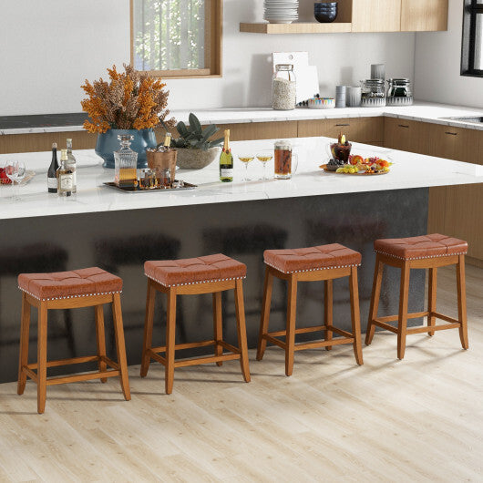 25/29 Inch Set of 2 Upholstered PU Leather Bar Stools with Saddle Seat-25 inches W2B