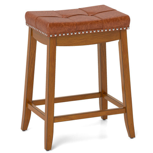 25/29 Inch Set of 2 Upholstered PU Leather Bar Stools with Saddle Seat-25 inches W2B