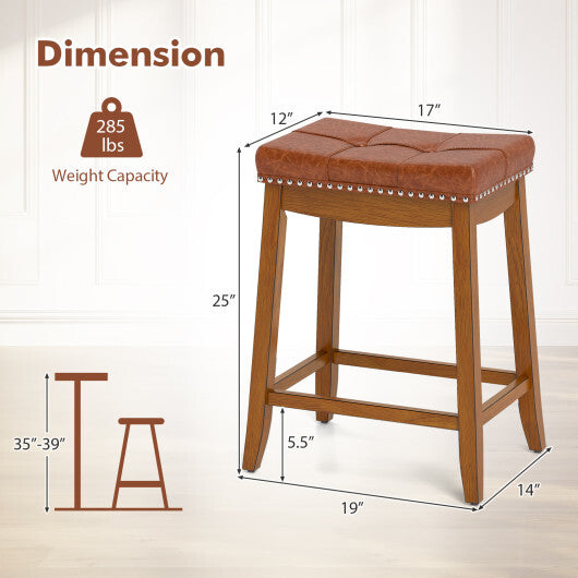 25/29 Inch Set of 2 Upholstered PU Leather Bar Stools with Saddle Seat-25 inches W2B