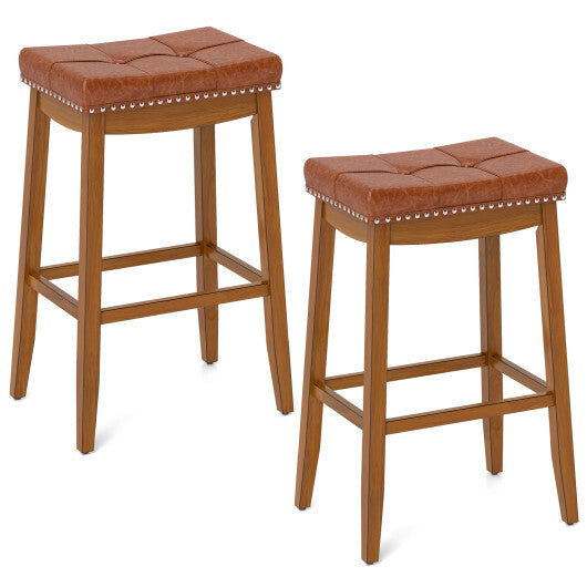 25/29 Inch Set of 2 Upholstered PU Leather Bar Stools with Saddle Seat-25 inches W2B