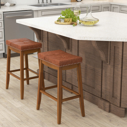 25/29 Inch Set of 2 Upholstered PU Leather Bar Stools with Saddle Seat-25 inches W2B