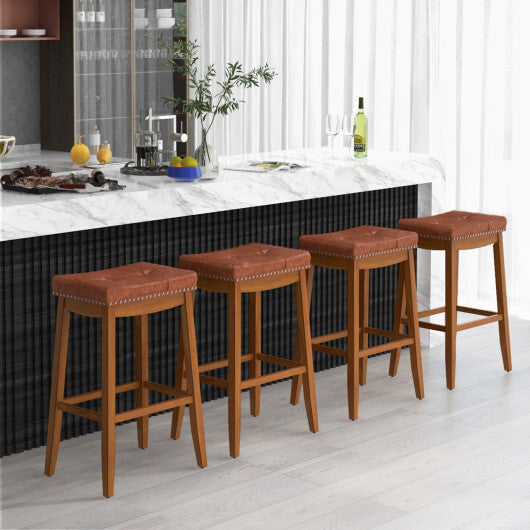 25/29 Inch Set of 2 Upholstered PU Leather Bar Stools with Saddle Seat-25 inches W2B