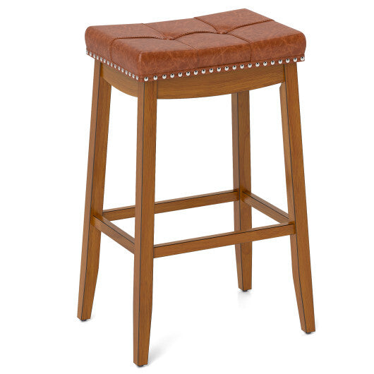 25/29 Inch Set of 2 Upholstered PU Leather Bar Stools with Saddle Seat-25 inches W2B