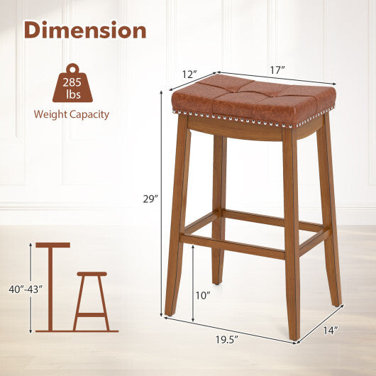 25/29 Inch Set of 2 Upholstered PU Leather Bar Stools with Saddle Seat-25 inches W2B