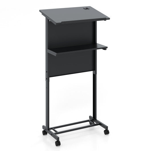 3-Position Height Adjustable Lectern Table with Tilted Tabletop-Black W2B