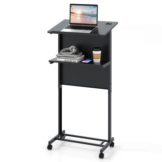 3-Position Height Adjustable Lectern Table with Tilted Tabletop-Black W2B