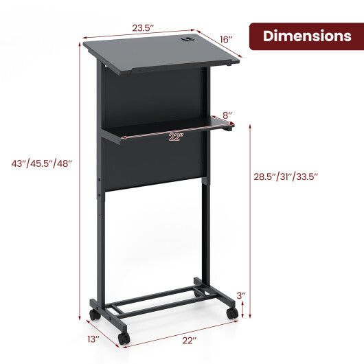 3-Position Height Adjustable Lectern Table with Tilted Tabletop-Black W2B