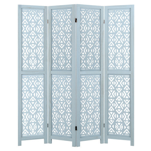 4/6 Panel Wooden Room Divider with Carved Cutout Pattern and Solid Wood Frame-6 Panel W2B