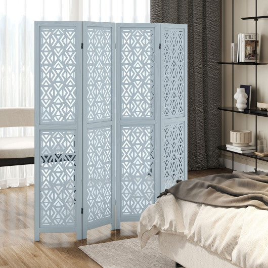 4/6 Panel Wooden Room Divider with Carved Cutout Pattern and Solid Wood Frame-6 Panel W2B
