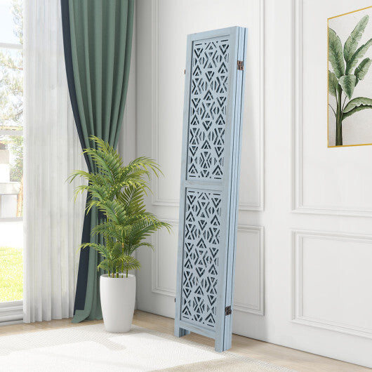 4/6 Panel Wooden Room Divider with Carved Cutout Pattern and Solid Wood Frame-6 Panel W2B