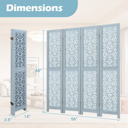 4/6 Panel Wooden Room Divider with Carved Cutout Pattern and Solid Wood Frame-6 Panel W2B