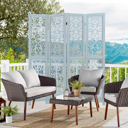 4/6 Panel Wooden Room Divider with Carved Cutout Pattern and Solid Wood Frame-6 Panel W2B