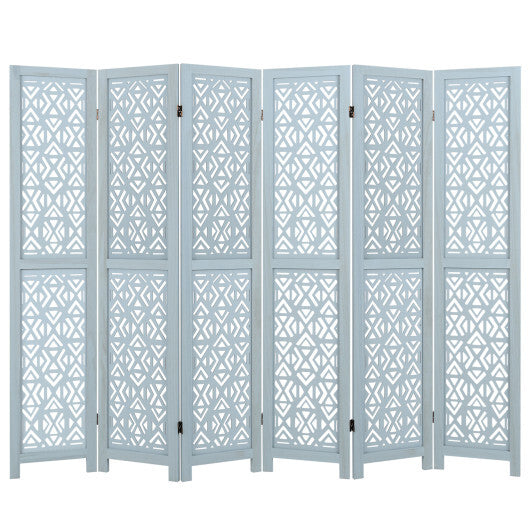 4/6 Panel Wooden Room Divider with Carved Cutout Pattern and Solid Wood Frame-6 Panel W2B