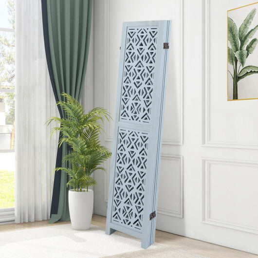 4/6 Panel Wooden Room Divider with Carved Cutout Pattern and Solid Wood Frame-6 Panel W2B