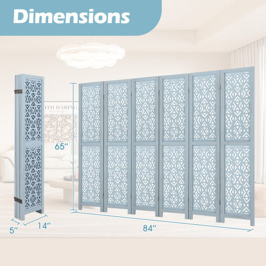 4/6 Panel Wooden Room Divider with Carved Cutout Pattern and Solid Wood Frame-6 Panel W2B