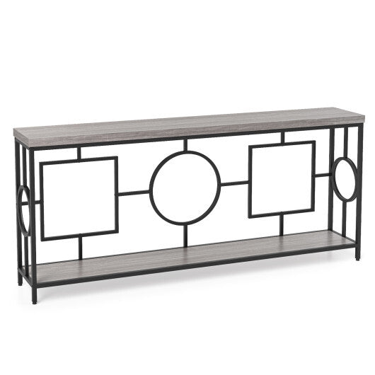 2-Tier Faux Marble Top Console Table with Storage Shelf for Hallway-Rustic Brown W2B
