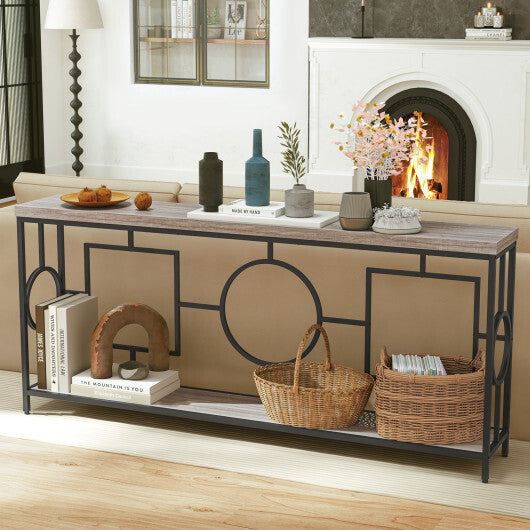 2-Tier Faux Marble Top Console Table with Storage Shelf for Hallway-Rustic Brown W2B