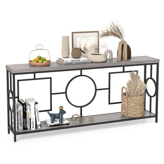 2-Tier Faux Marble Top Console Table with Storage Shelf for Hallway-Rustic Brown W2B