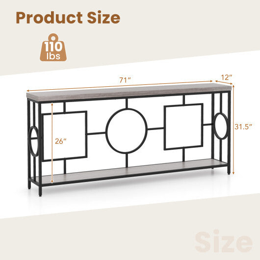 2-Tier Faux Marble Top Console Table with Storage Shelf for Hallway-Rustic Brown W2B
