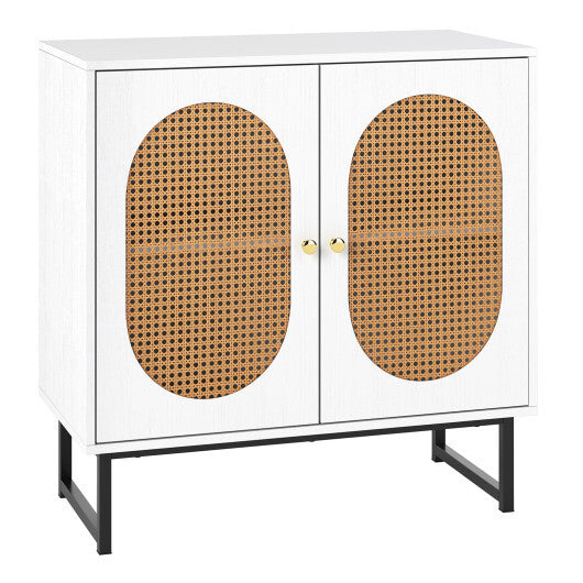 Buffet Cabinet Rattan Storage Cabinet with 2 Doors and Adjustable Shelf-Natural