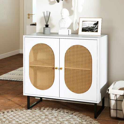 Buffet Cabinet Rattan Storage Cabinet with 2 Doors and Adjustable Shelf-Natural