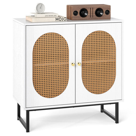 Buffet Cabinet Rattan Storage Cabinet with 2 Doors and Adjustable Shelf-Natural