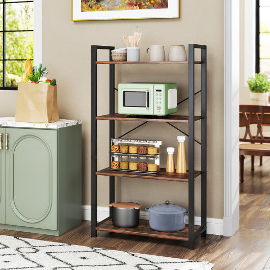 4-Tier Bookshelf with Heavy Duty Metal Frame Industrial Display Shelf-Rustic Brown W2B
