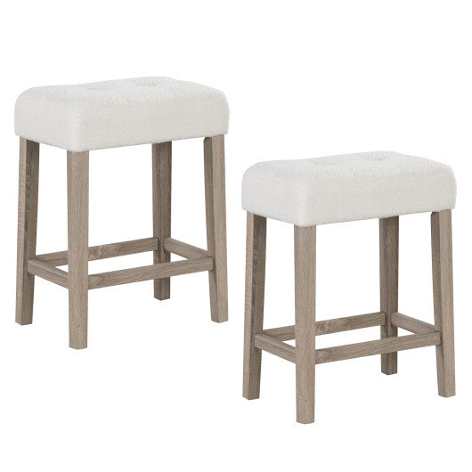Modern Counter Height Bar Stools Set of 2 with Rubber Wood Legs-White and Gray W2B