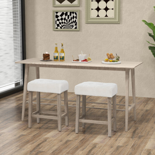 Modern Counter Height Bar Stools Set of 2 with Rubber Wood Legs-White and Gray W2B