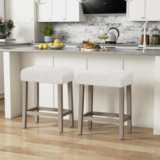 Modern Counter Height Bar Stools Set of 2 with Rubber Wood Legs-White and Gray W2B